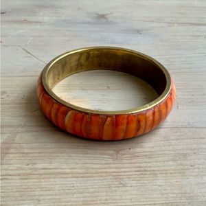 Shell Inlay Brass Bangle Bracelet